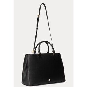 Lauren Ralph Lauren Hanna Black Leather Satchel Top Handle Crossbody Bag Gold